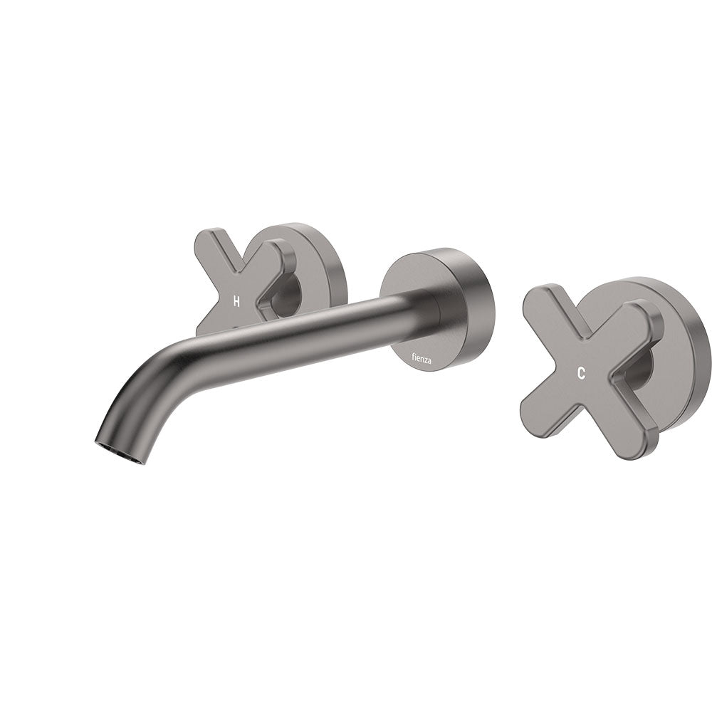 Fienza Kaya Cross Taps Wall Basin /Bath 180mm Outlet Set Lead Free Gunmetal 343102GM-LF
