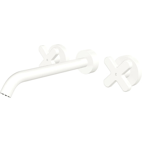 Fienza Kaya Cross Taps Wall Basin /Bath 220mm Outlet Set Lead Free Matte White 343102MW-220-LF