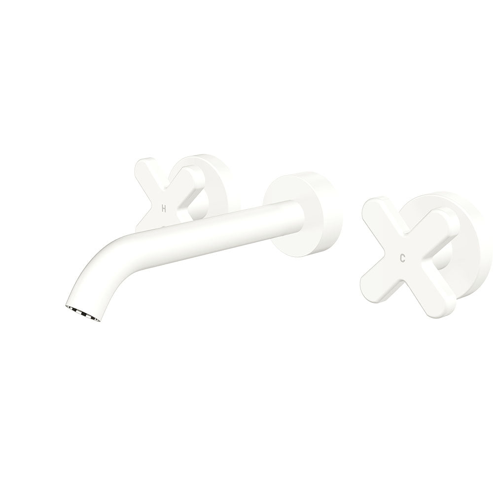 Fienza Kaya Cross Taps Wall Basin /Bath 180mm Outlet Set Lead Free Matte White 343102MW-LF
