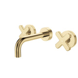 Fienza Kaya Cross Taps Wall Basin /Bath 130mm Outlet Set Lead Free Urban Brass 343102UB-130-LF