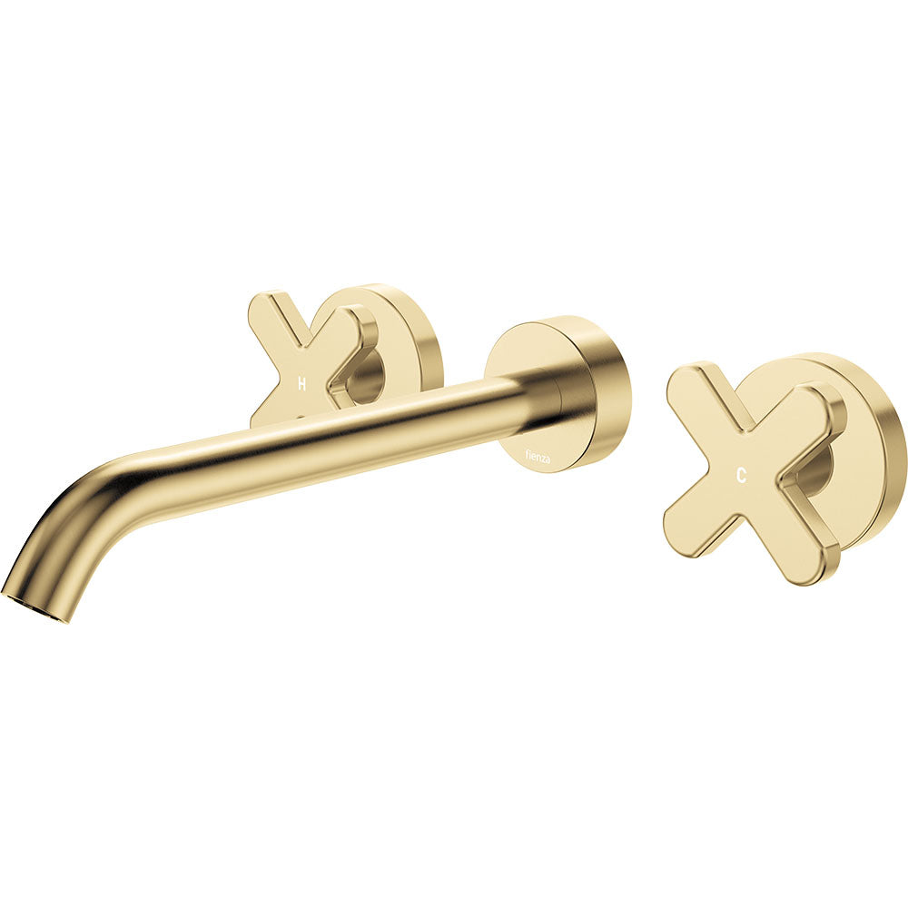 Fienza Kaya Cross Taps Wall Basin /Bath 220mm Outlet Set Lead Free Urban Brass 343102UB-220-LF
