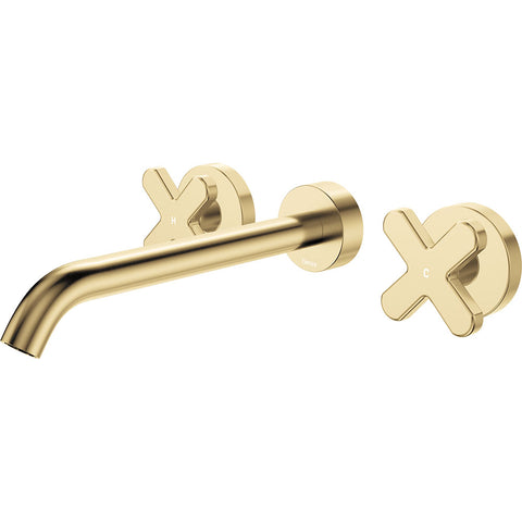 Fienza Kaya Cross Taps Wall Basin /Bath 220mm Outlet Set Lead Free Urban Brass 343102UB-220-LF