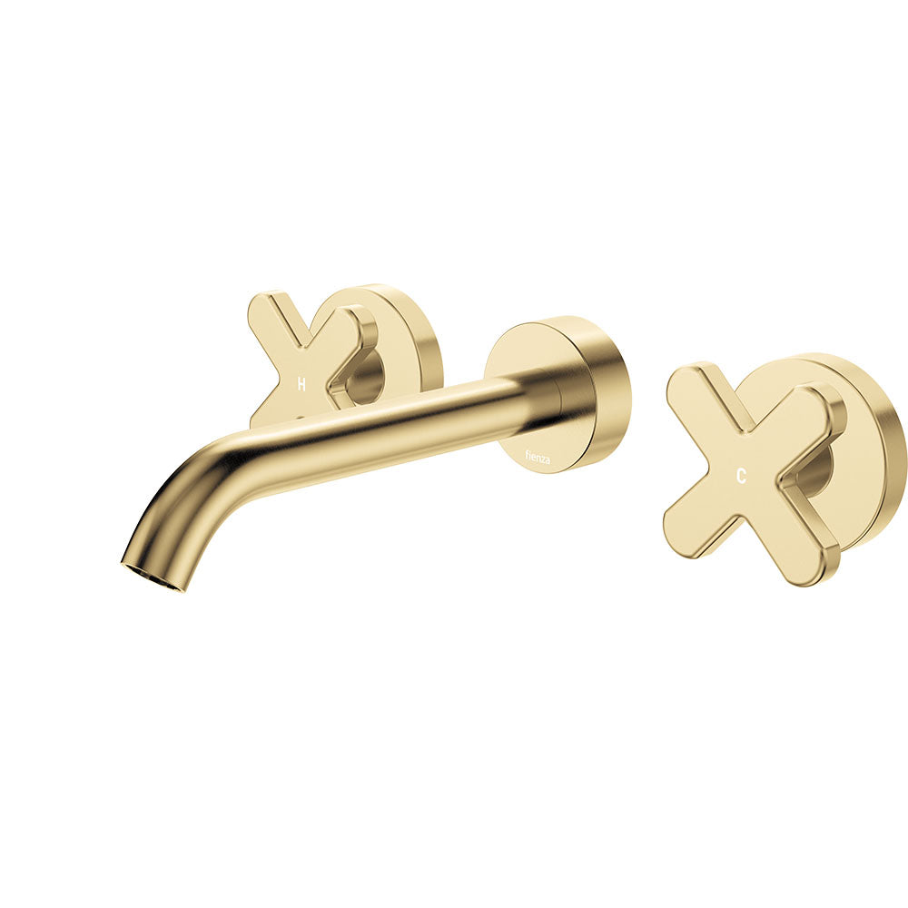 Fienza Kaya Cross Taps Wall Basin /Bath 180mm Outlet Set Lead Free Urban Brass 343102UB-LF