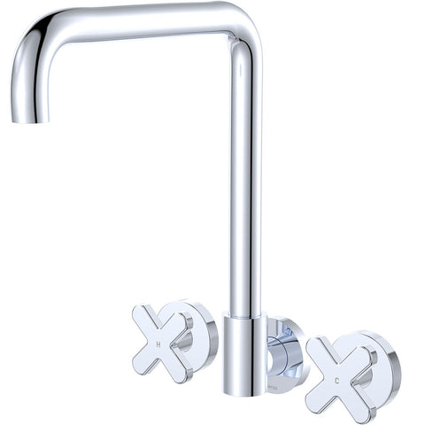 Fienza Kaya Cross Taps Squareline Wall Set Lead Free Chrome 343105-LF