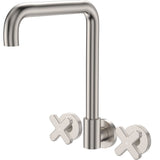 Fienza Kaya Cross Taps Squareline Wall Set Lead Free Brushed Nickel 343105BN-LF