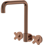 Fienza Kaya Cross Taps Squareline Wall Set Lead Free Brushed Copper 343105CO-LF