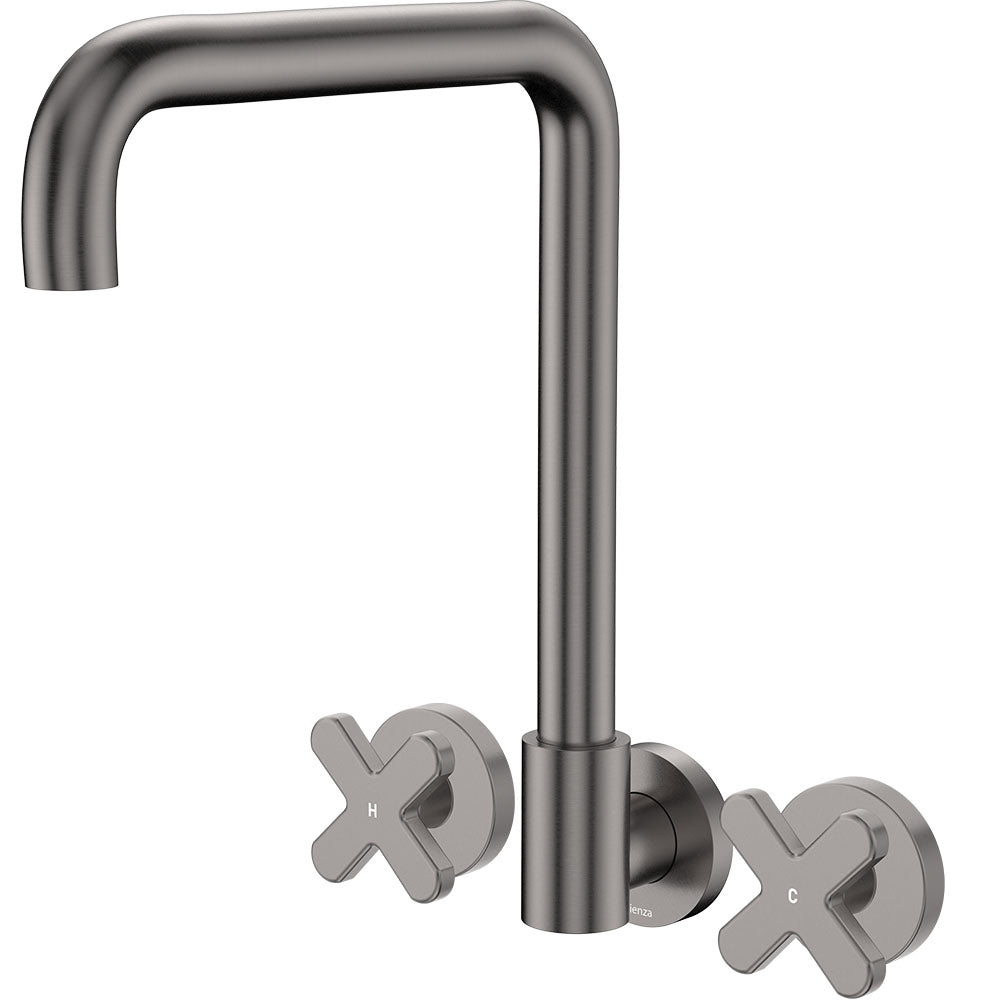 Fienza Kaya Cross Taps Squareline Wall Set Lead Free Gunmetal 343105GM-LF