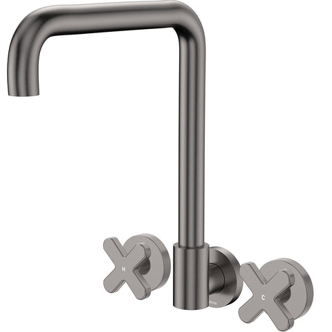Fienza Kaya Cross Taps Squareline Wall Set Lead Free Gunmetal 343105GM-LF
