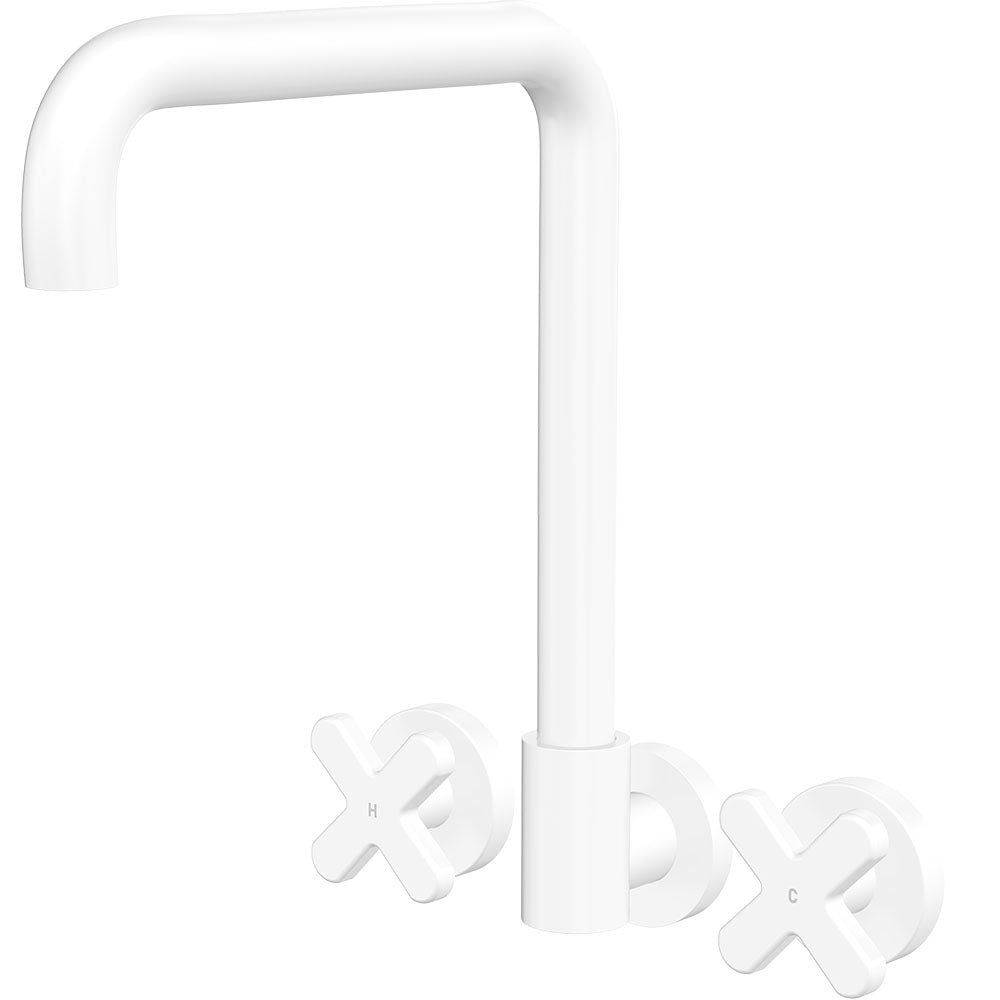 Fienza Kaya Cross Taps Squareline Wall Set Lead Free Matte White 343105MW-LF