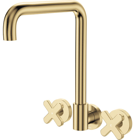 Fienza Kaya Cross Taps Squareline Wall Set Lead Free Urban Brass 343105UB-LF