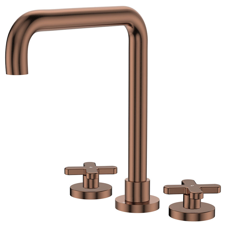 Fienza Kaya Cross Taps Squareline Hob Set Lead Free Brushed Copper 343106CO-LF