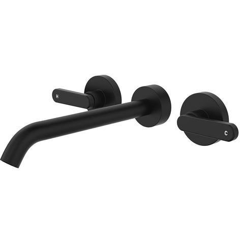 Fienza Kaya Lever Taps Wall Basin /Bath 220mm Outlet Set Lead Free Matte Black 344102B-220-LF