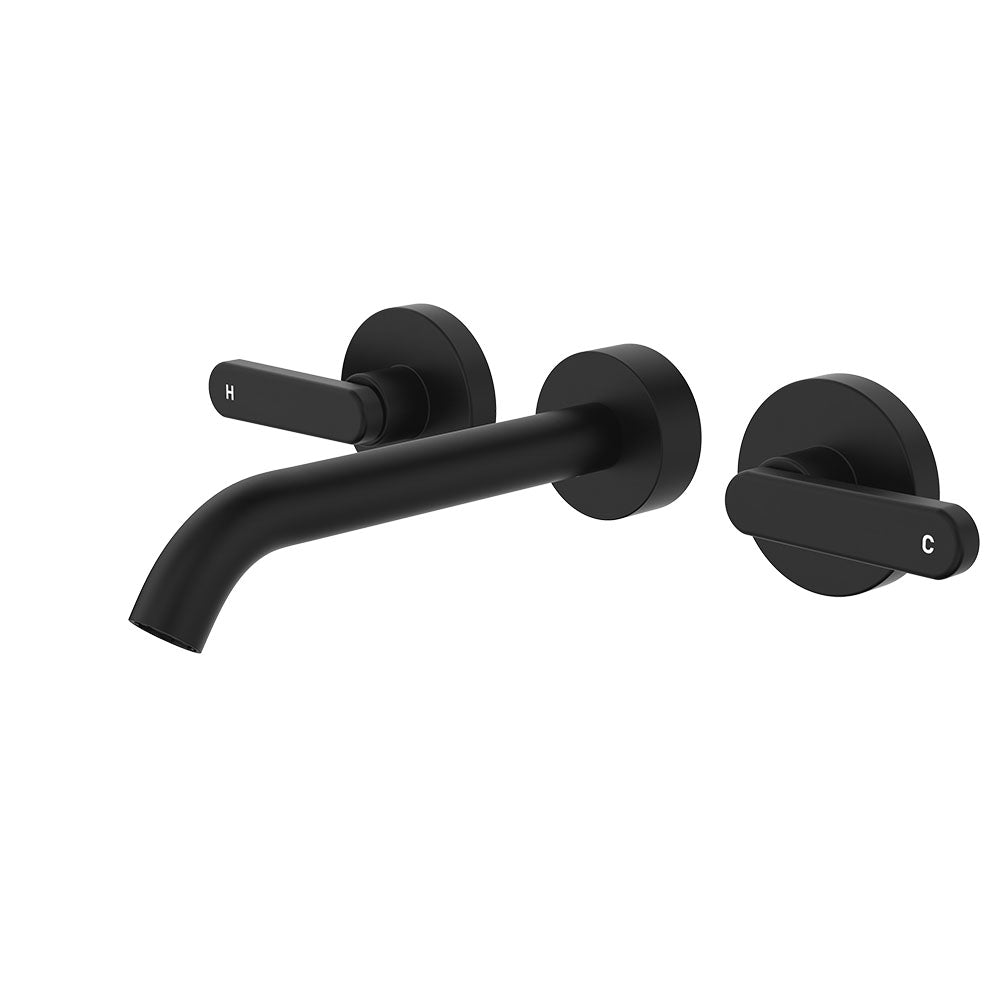 Fienza Kaya Lever Taps Wall Basin /Bath 180mm Outlet Set Lead Free Matte Black 344102B-LF