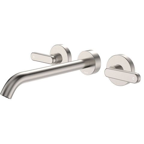 Fienza Kaya Lever Taps Wall Basin /Bath 220mm Outlet Set Lead Free Brushed Nickel 344102BN-220-LF
