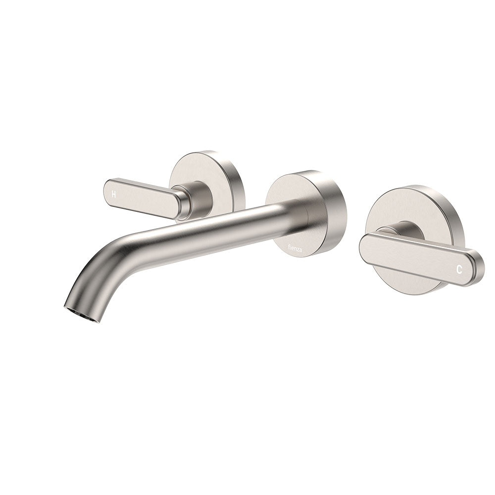Fienza Kaya Lever Taps Wall Basin /Bath 180mm Outlet Set Lead Free Brushed Nickel 344102BN-LF