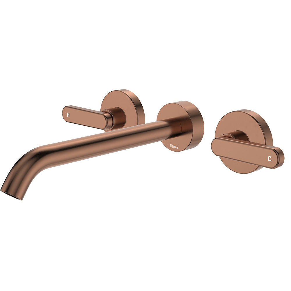 Fienza Kaya Lever Taps Wall Basin /Bath 220mm Outlet Set Lead Free Brushed Copper 344102CO-220-LF