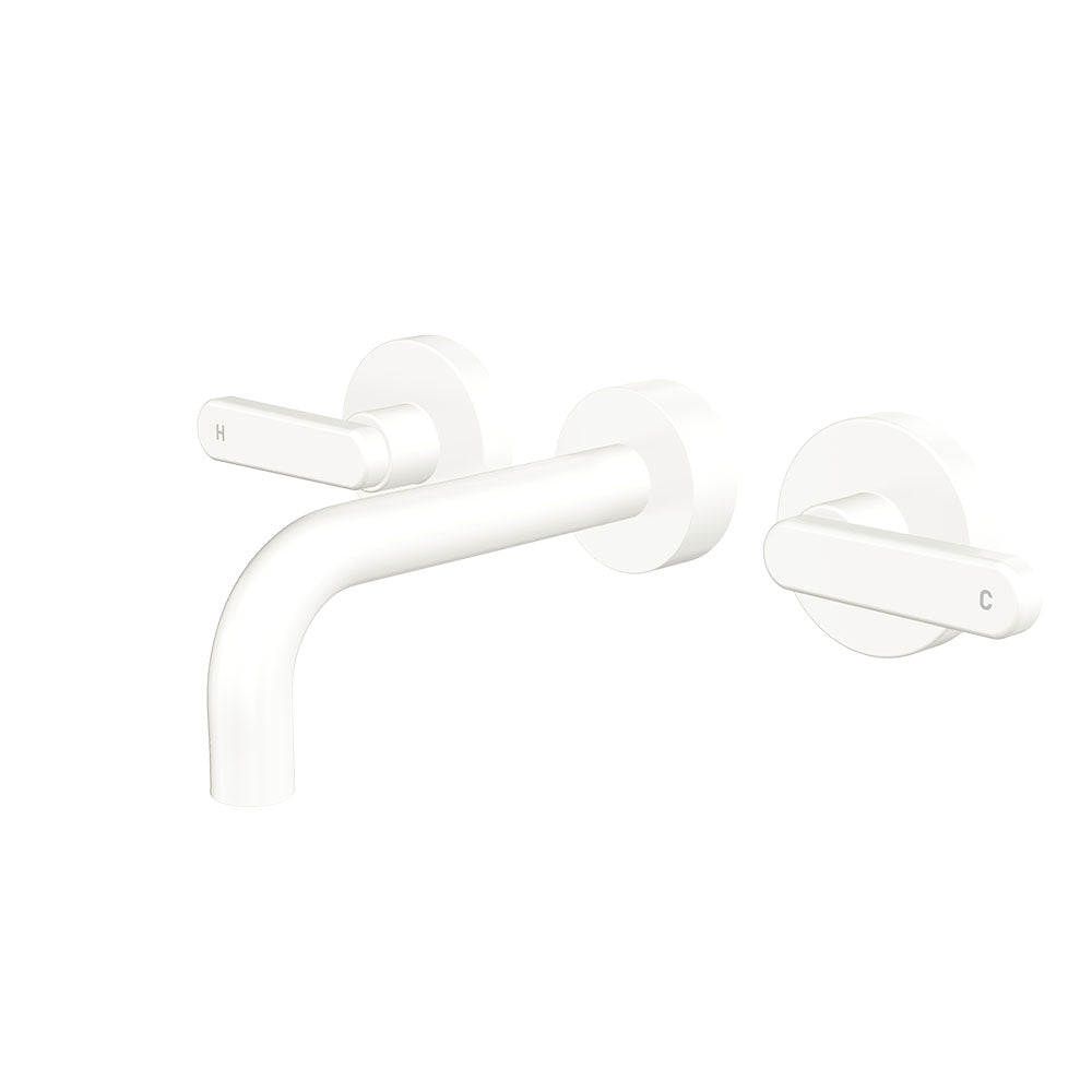 Fienza Kaya Lever Taps Wall Basin /Bath 130mm Outlet Set Lead Free Matte White 344102MW-130-LF