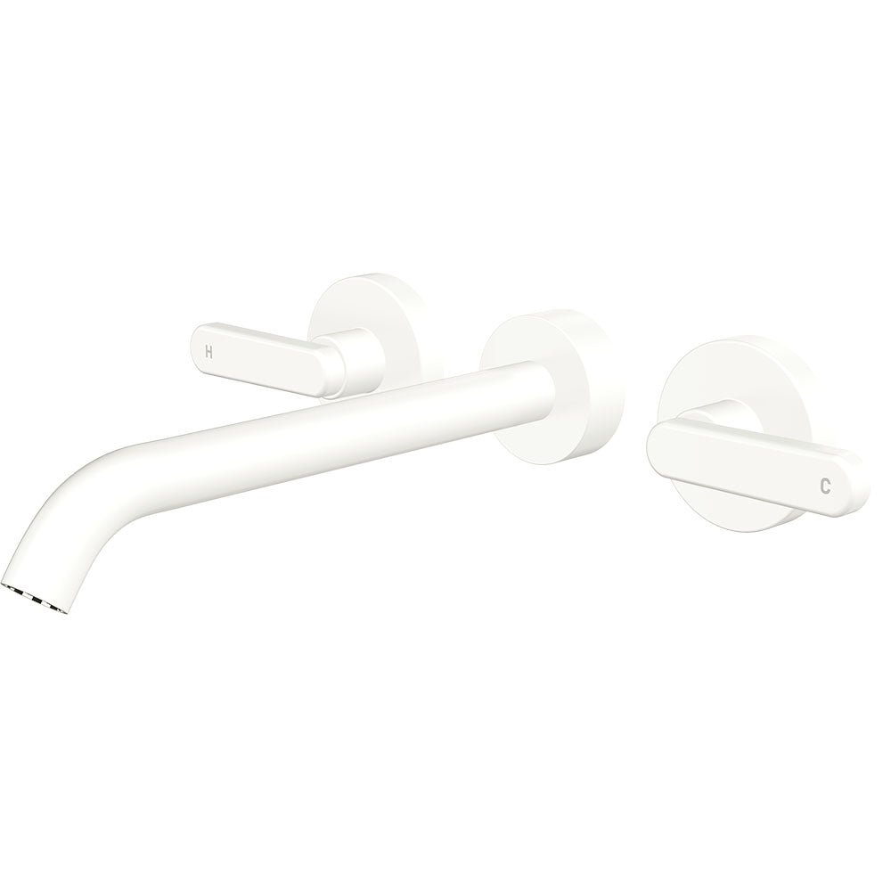 Fienza Kaya Lever Taps Wall Basin /Bath 220mm Outlet Set Lead Free Matte White 344102MW-220-LF