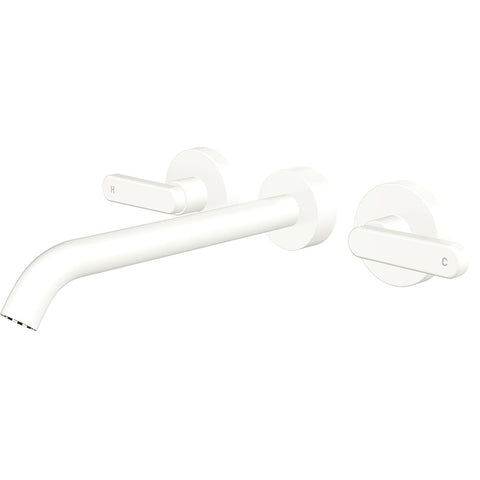Fienza Kaya Lever Taps Wall Basin /Bath 220mm Outlet Set Lead Free Matte White 344102MW-220-LF