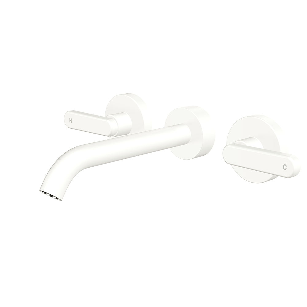 Fienza Kaya Lever Taps Wall Basin /Bath 180mm Outlet Set Lead Free Matte White 344102MW-LF