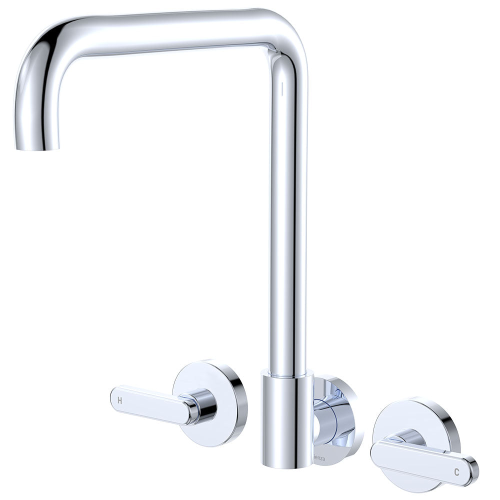 Fienza Kaya Lever Taps Squareline Wall Set Lead Free Chrome 344105-LF
