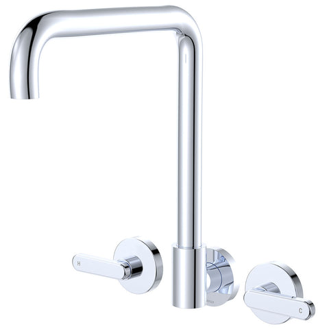 Fienza Kaya Lever Taps Squareline Wall Set Lead Free Chrome 344105-LF