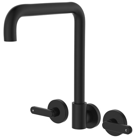 Fienza Kaya Lever Taps Squareline Wall Set Lead Free Matte Black 344105B-LF
