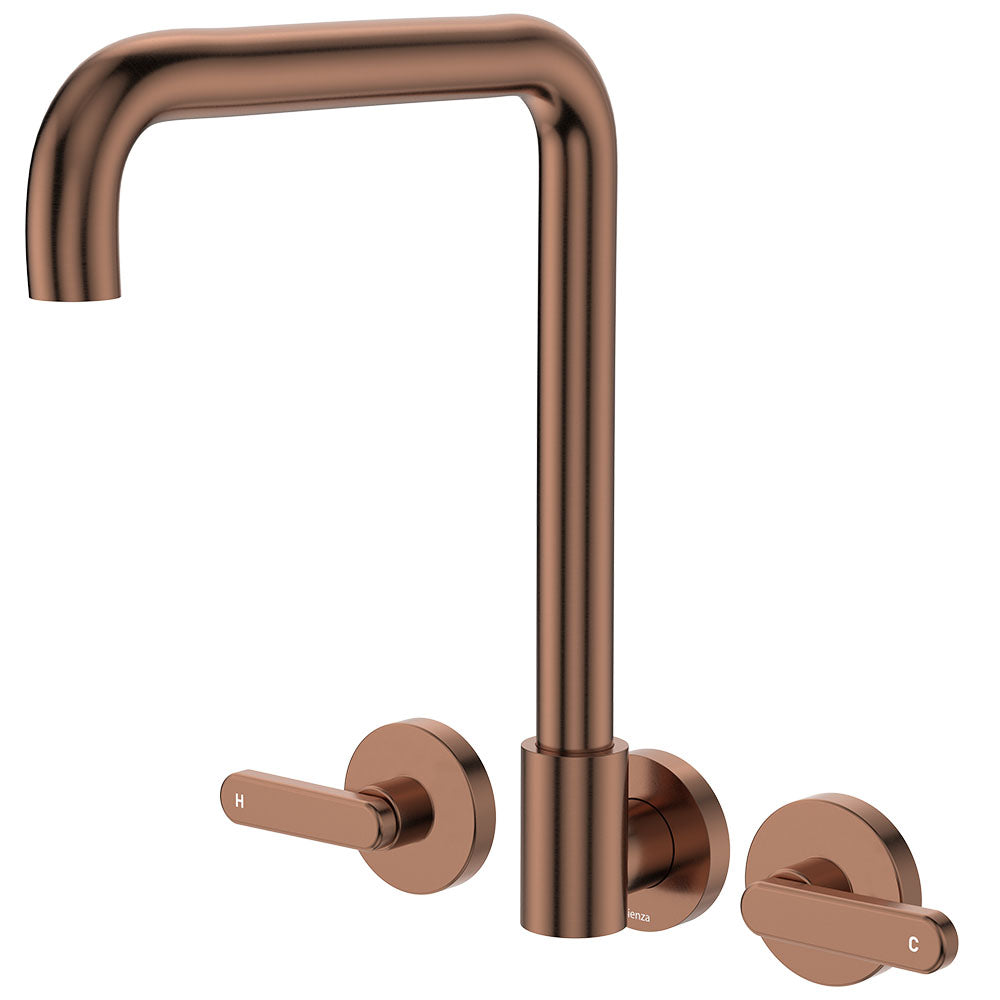 Fienza Kaya Lever Taps Squareline Wall Set Lead Free Brushed Copper 344105CO-LF