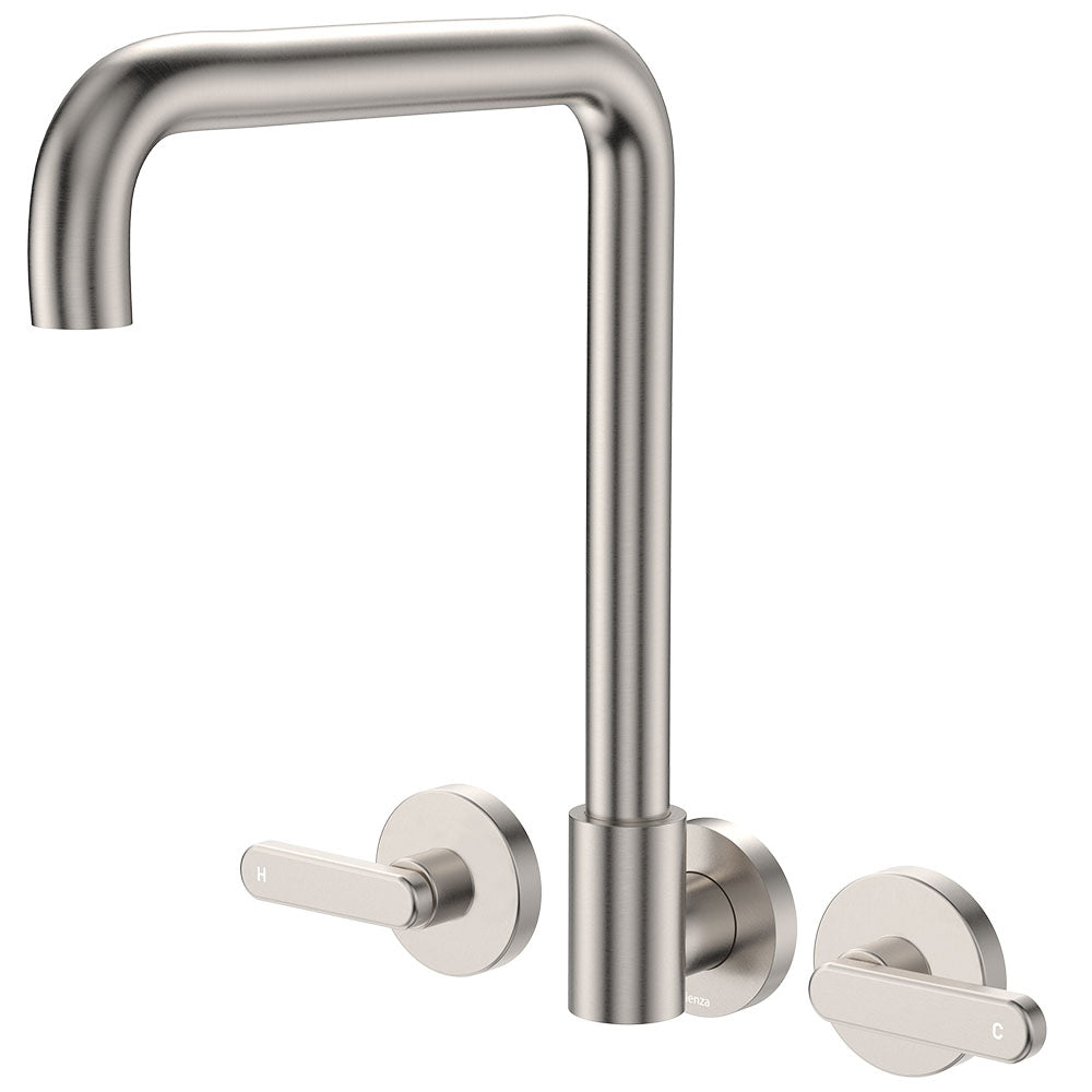 Fienza Kaya Lever Taps Squareline Wall Set Lead Free Brushed Nickel 344105BN-LF