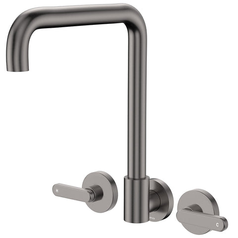 Fienza Kaya Lever Taps Squareline Wall Set Lead Free Gunmetal 344105GM-LF