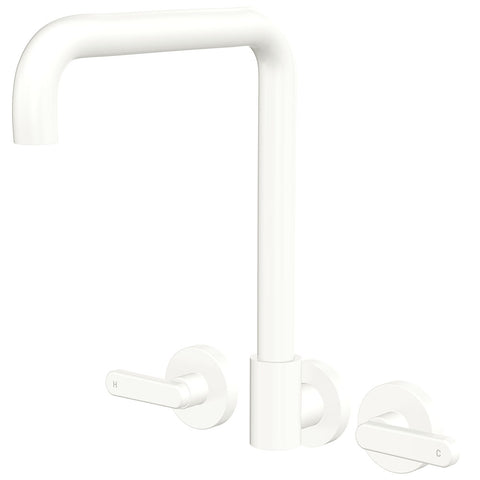 Fienza Kaya Lever Taps Squareline Wall Set Lead Free Matte White 344105MW-LF