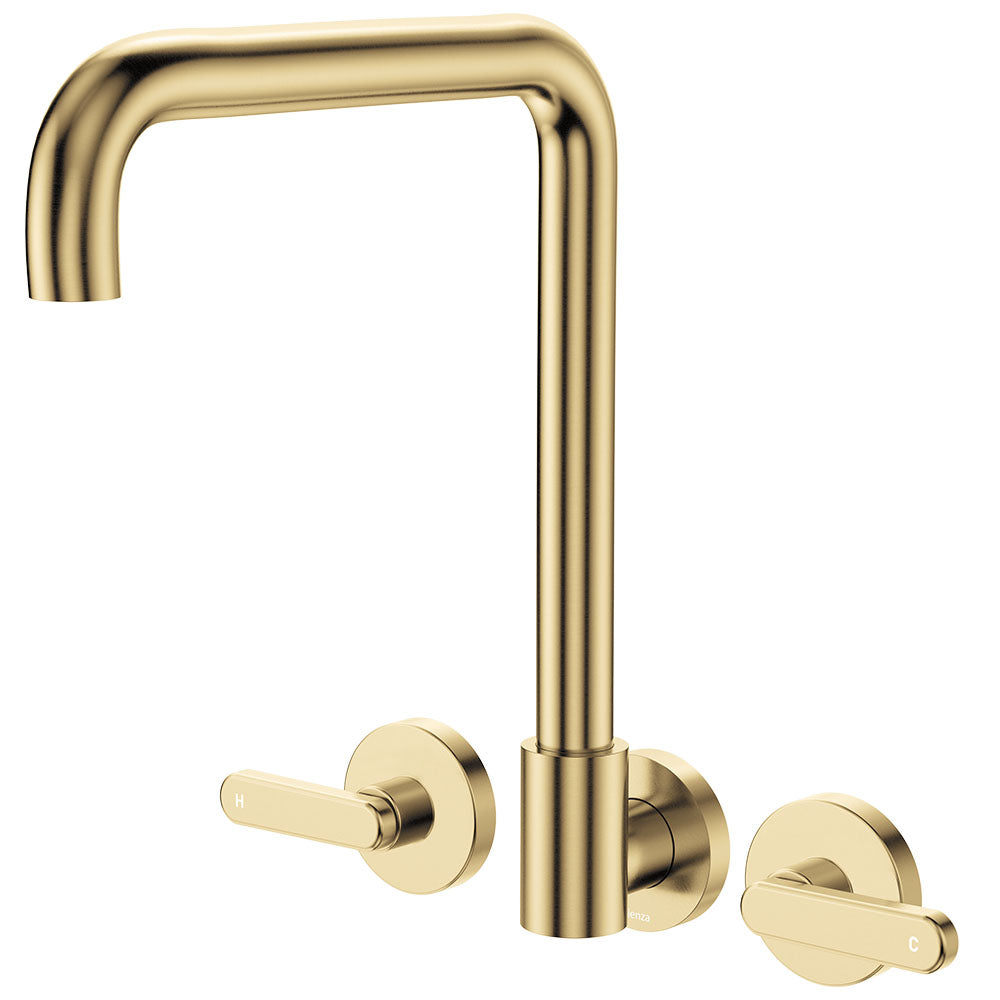 Fienza Kaya Lever Taps Squareline Wall Set Lead Free Urban Brass 344105UB-LF