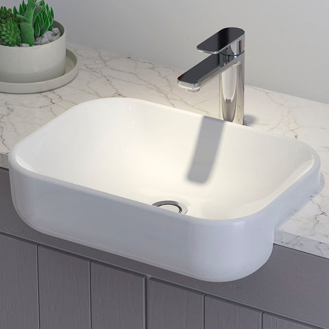 Caroma Luna Semi Recessed Basin No Tap Hole 450mm White 873500W