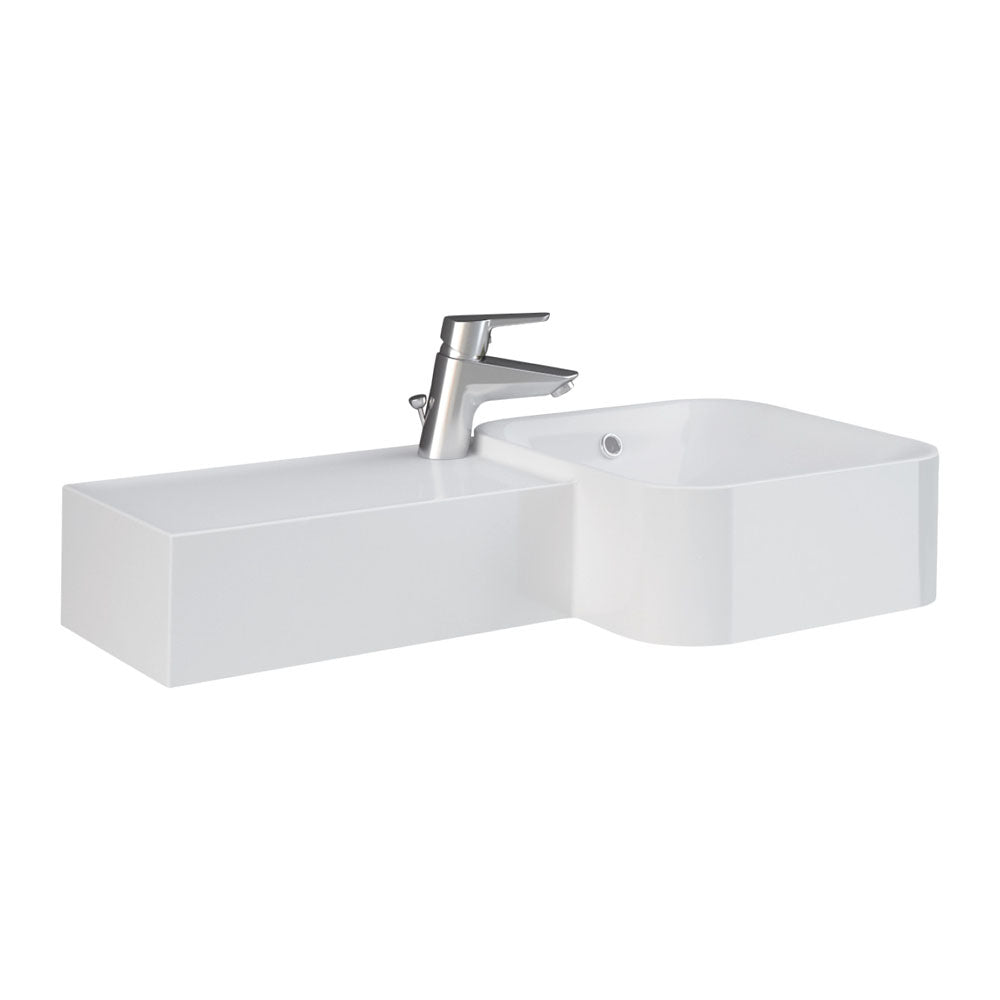 Fienza Rak Petit Square Wall Hung Basin Left Edge (1 Taphole) 765x360mm w/ Overflow Alpine White 37701AWHA