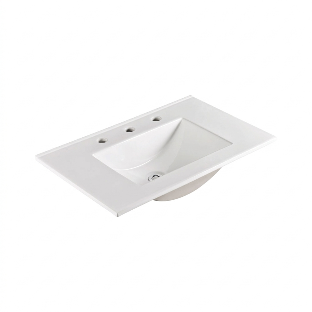 Fienza Vanessa Vanity Bench Top 750x460mm (3 Taphole) Top Only Gloss Warm White 75VAN-3