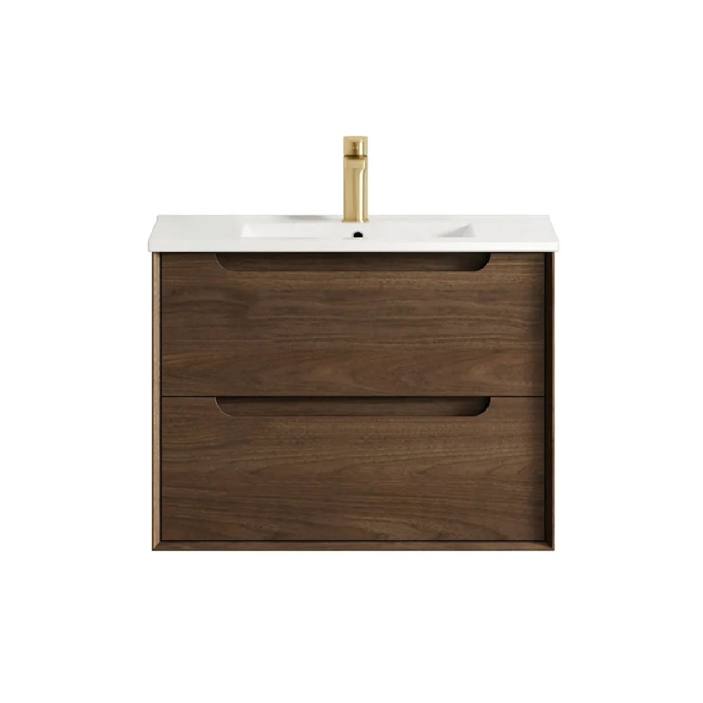 Otti Byron Wall Hung Vanity 750mm Sable Walnut / White Top BY750SWCT