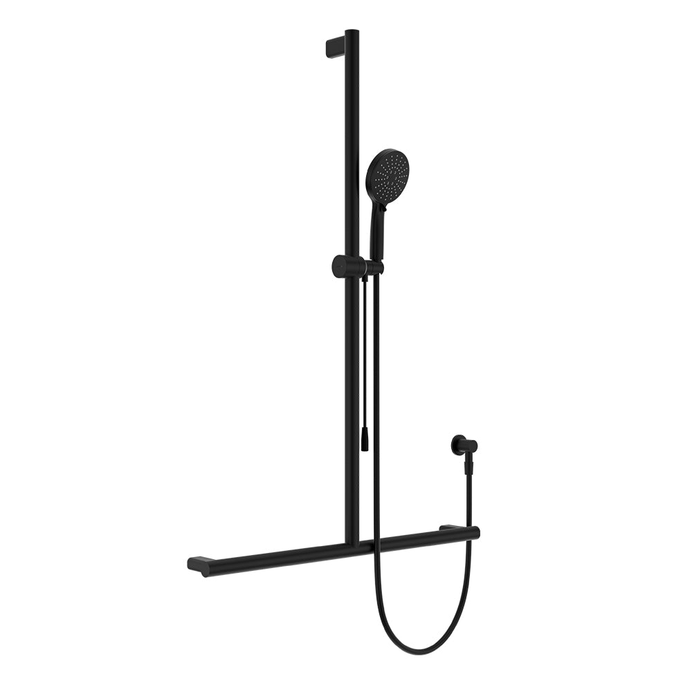 Fienza Care Inverted T Bar Rail Shower w/ Push/Pull Slider Matte Black 444117B-P