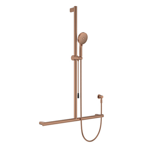 Fienza Care Inverted T Bar Rail Shower w/ Push/Pull Slider Brushed Copper 444117CO-P