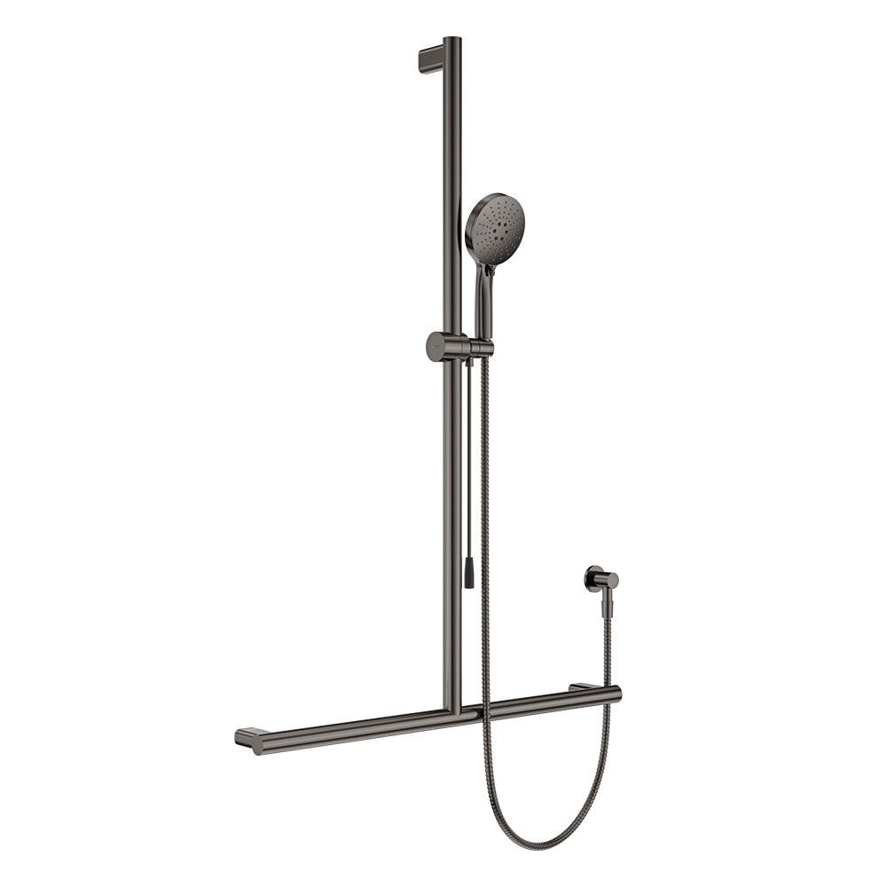 Fienza Care Inverted T Bar Rail Shower w/ Push/Pull Slider Gunmetal 444117GM-P