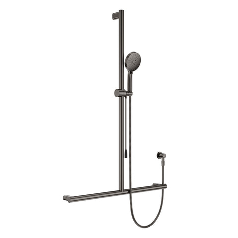 Fienza Care Inverted T Bar Rail Shower w/ Push/Pull Slider Gunmetal 444117GM-P