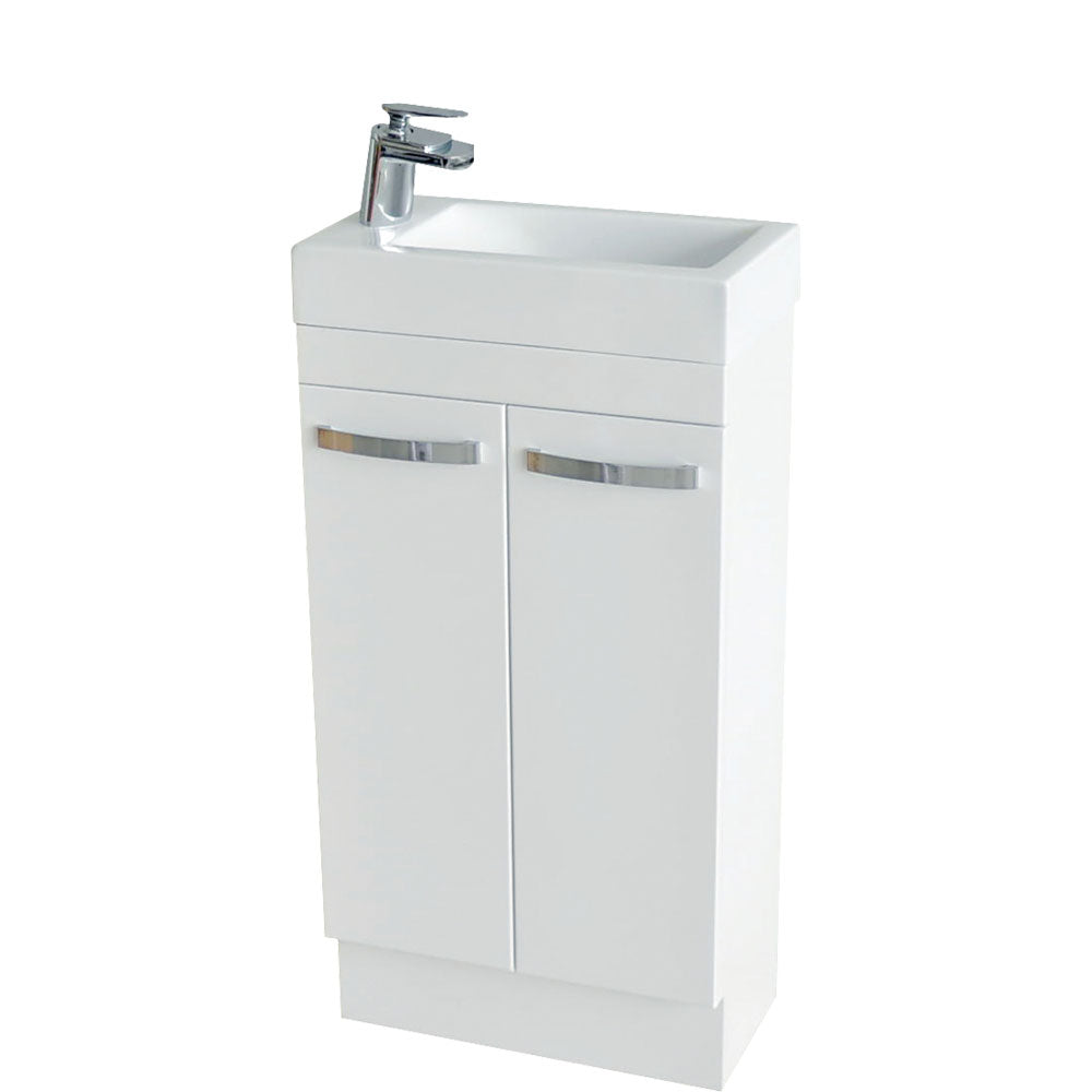 Fienza Ralph Vanity On Kickboard Solid Doors w/ Overflow 450mm Gloss White 4525KW-OF