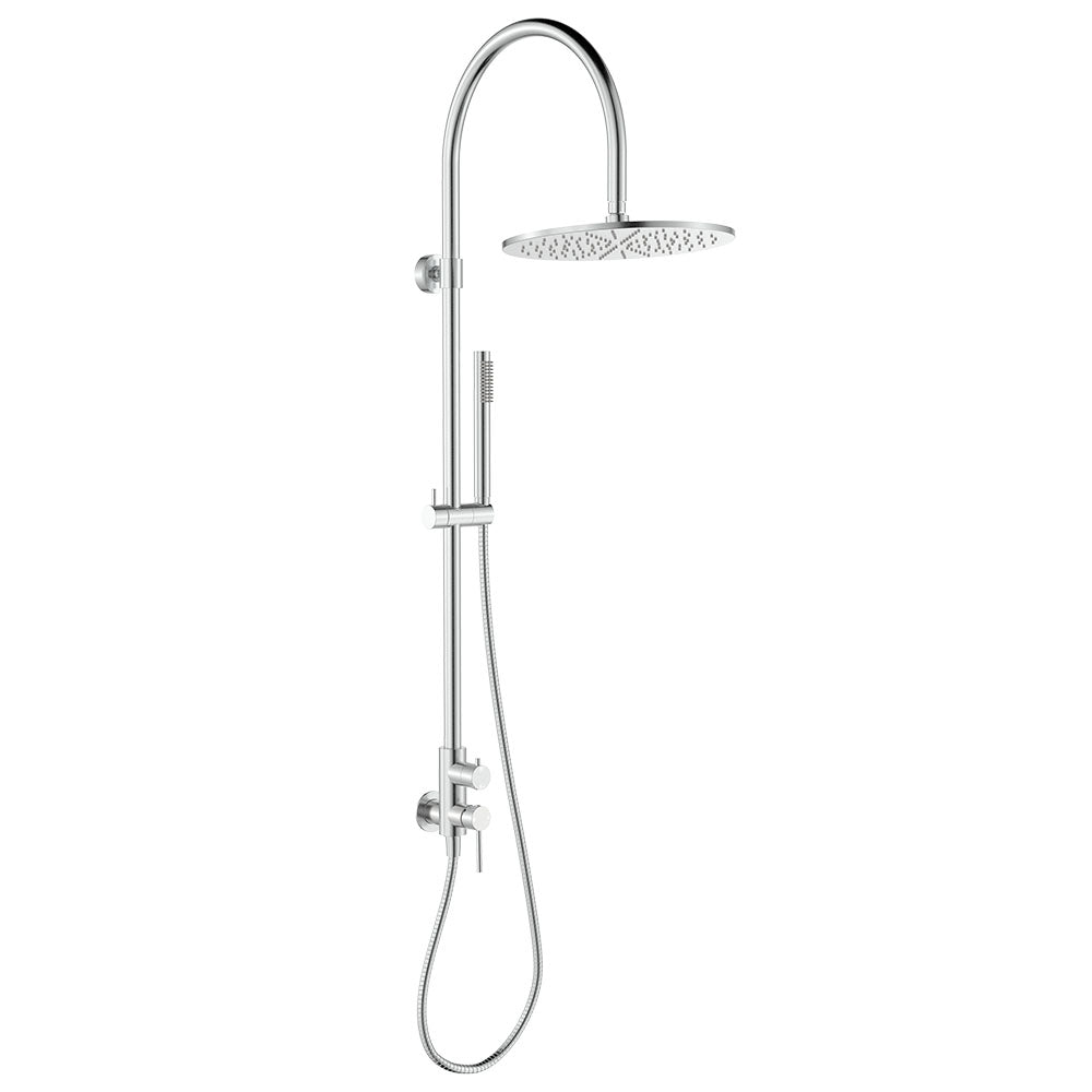 Fienza Kaya Wall Mounted Outdoor Twin Shower Brushed Stainless Steel 455189