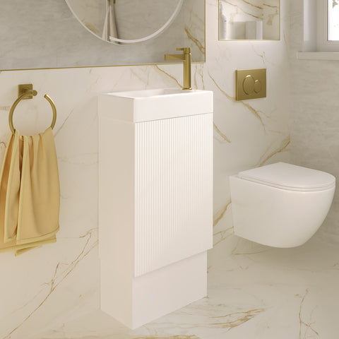 Fienza Minka On Kickboard Vanity 450mm (1 Taphole) w/ Overflow Satin White 45UWK-OF