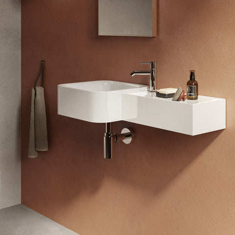 Fienza Rak Petit Wall Hung Square Basin Right Edge (1 Taphole) 765x360mm w/ Overflow White 47701AWHA