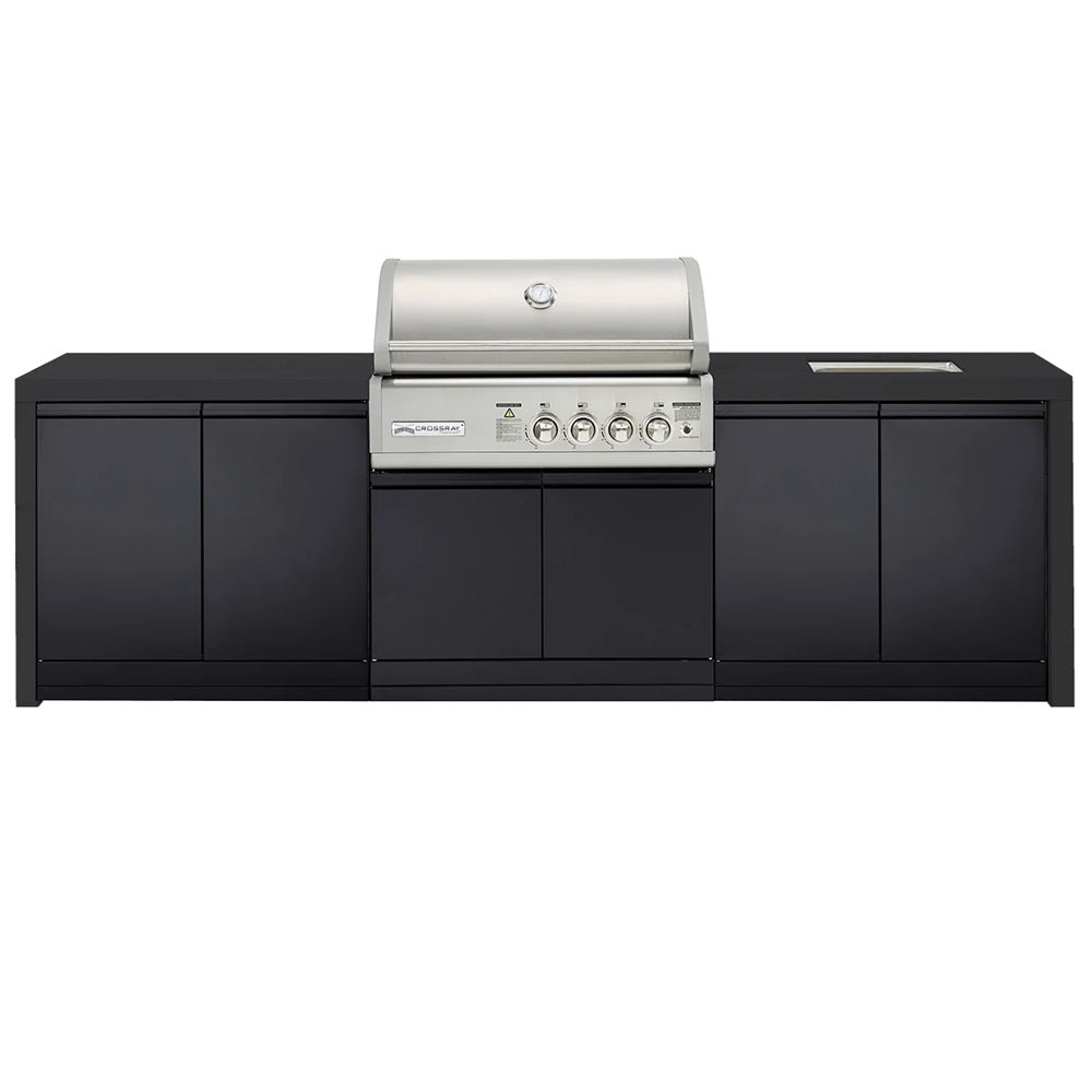 Crossray Premium Outdoor Kitchen 4 Gas Burners w/ Sink Black TC4KB-18