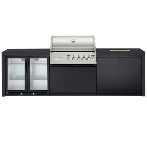 Crossray Premium Outdoor Kitchen 4 Gas Burners w/ Sink & Double Fridge Black TC4KB-22