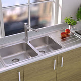 Caroma Luna Sink Kitchen Double Bowl Left Hand Drainer 1200x500mm Topmount Stainless Steel COCL175.1L