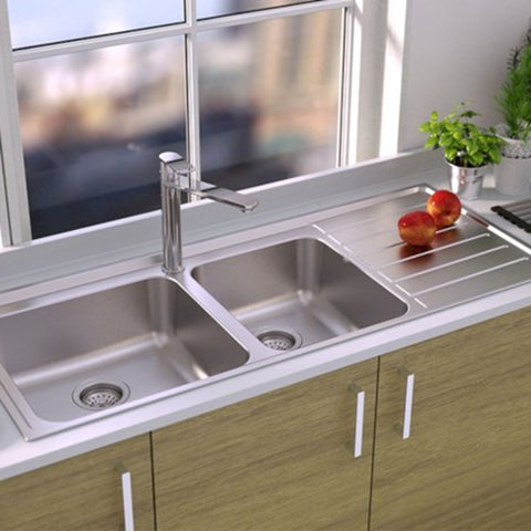 Caroma Luna Sink Kitchen Double Bowl Left Hand Bowl 1200x500mm Topmount Stainless Steel COCL175.1L