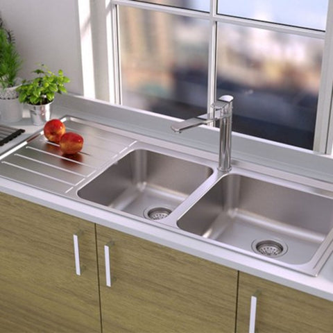Caroma Luna Sink Kitchen Double Bowl Right Hand Bowl 1200x500mm Topmount Stainless Steel COCL175.1R