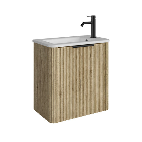 Fienza Minka Mini Curved Freestanding Vanity 550mm Scandi Oak w/ Ceramic Top (Right Hand Tap) 55USR
